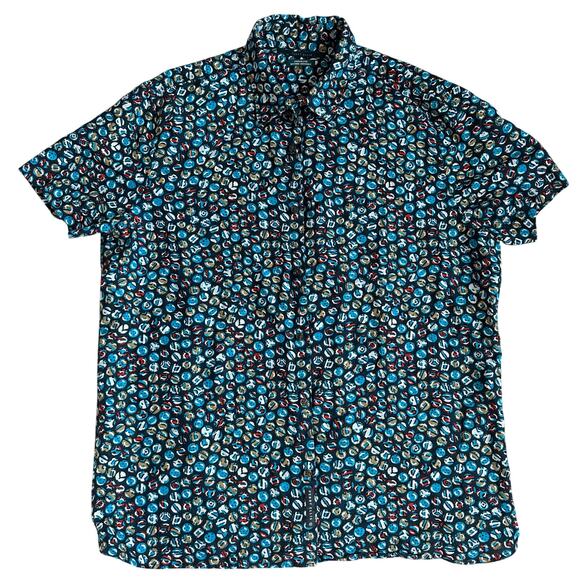Perry Ellis Multicolored, Short Sleeve, Linen, Casual Button Down- L - Picture 1 of 9